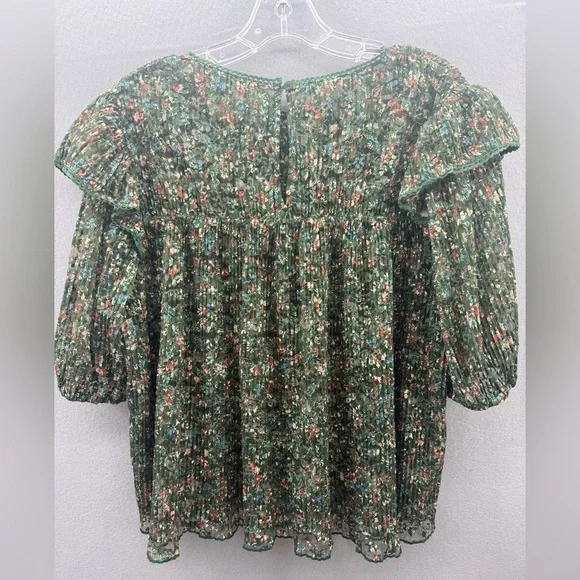 Anthropologie Porridge Pleated Floral Printed Lace Blouse Size L Romantic - Picture 5 of 14